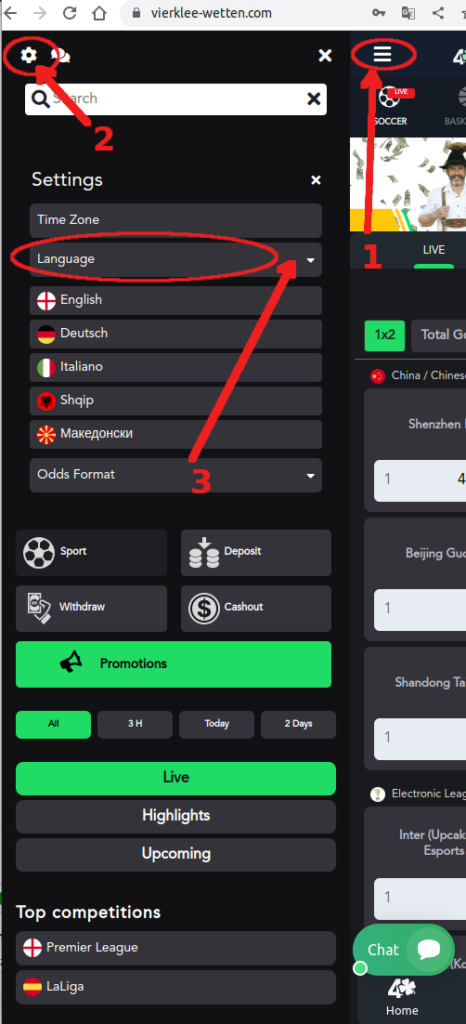 Image showing how to switch to english language.